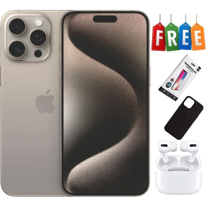 Apple iPhone 15 Pro Max – 6.7" Super Retina XDR OLED Display – 256GB Storage – 8GB RAM – Triple 48MP Camera – Natural Titanium Finish + Complimentary Accessories