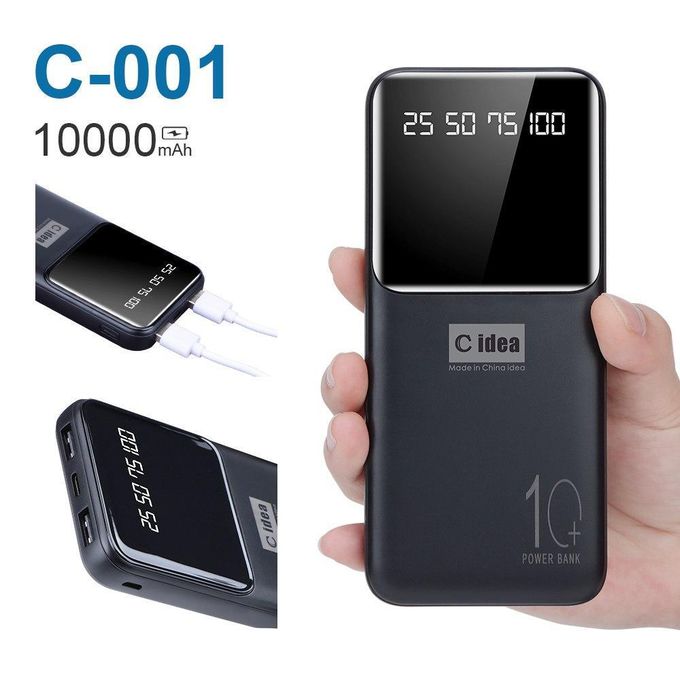 C Idea 10000mAh Dual USB Power Bank with One Type-C Output – Black — product view 2