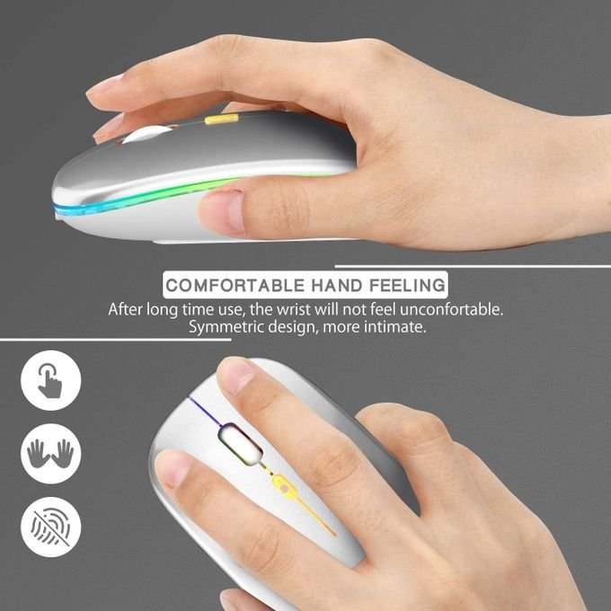 Silver Ultra-Thin Wireless Mouse with Colorful LED and 2.4G Rechargeable Technology in kumasi