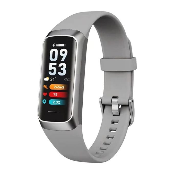 Grey Fitness Tracker Smart Watch Band with Blood Pressure Monitoring and Notifications