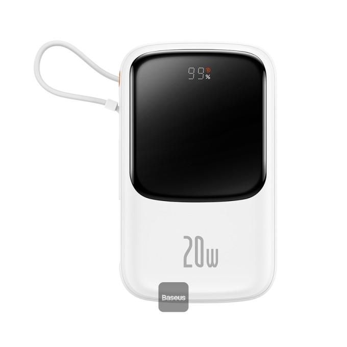 Baseus Qpow Pro 10000mAh Fast Charge Power Bank with Digital Display - 20W iPhone Edition, Includes 0.3m Type-C 3A Charging Cable - White