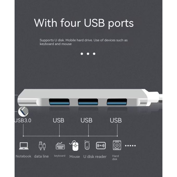 4-in-2 USB Hub with USB 3.0 and Type-C Adapter