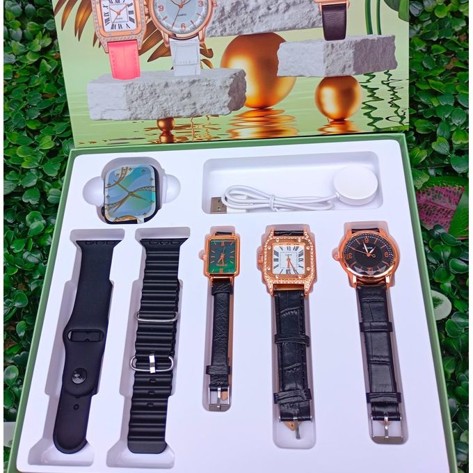 I-530 Smart Watch Bundle with 3 Women’s Black Quartz Leather Watches