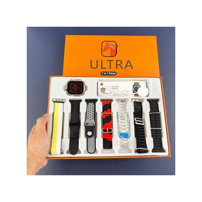 7-in-1 Ultra 2.01 Large Infinite Display Smart Watch with 7 Straps – BLACK
