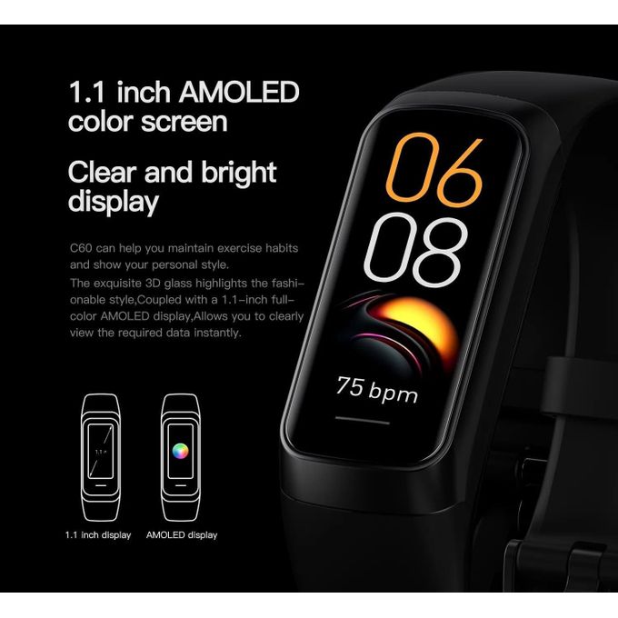 Grey Fitness Tracker Smart Watch Band with Blood Pressure Monitoring and Notifications