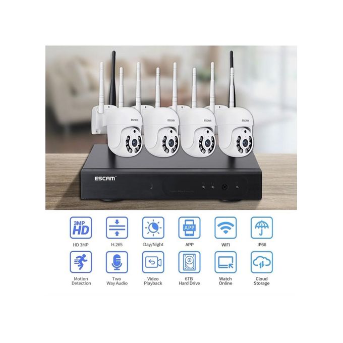 H.265 3MP 8-Channel Wireless PTZ IP Camera NVR Kit with Motion Detection – WNK714 in White