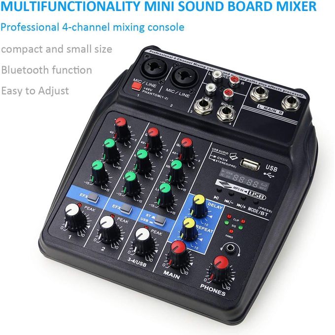 Compact 4-Channel Bluetooth Sound Card Mixer for Professional Stage and Live Broadcast – USB Mini Mixer