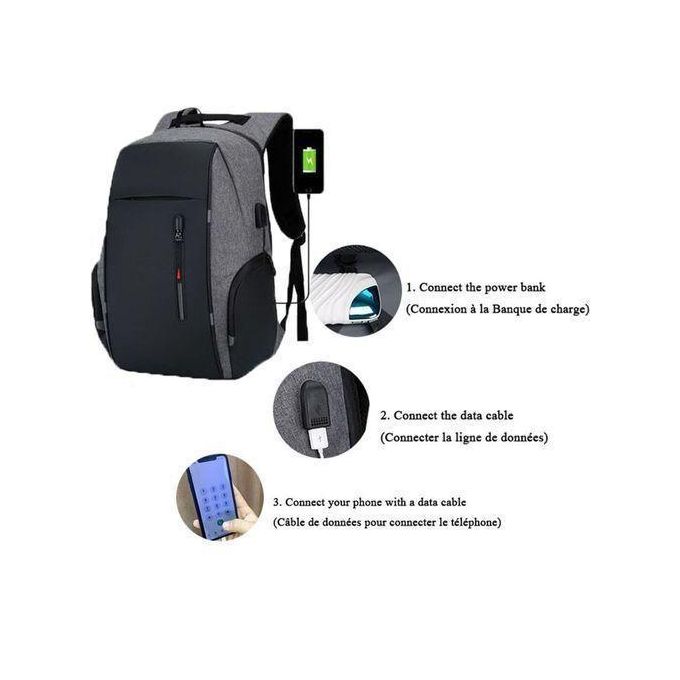 Premium Men’s Laptop Backpack with USB Port – Grey/Black