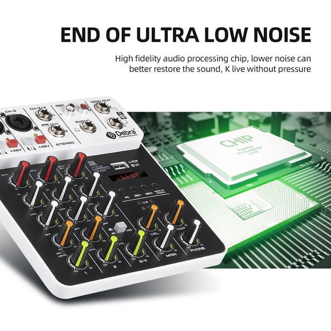 Compact 4-Channel Mixer with Reverb Sound Card
