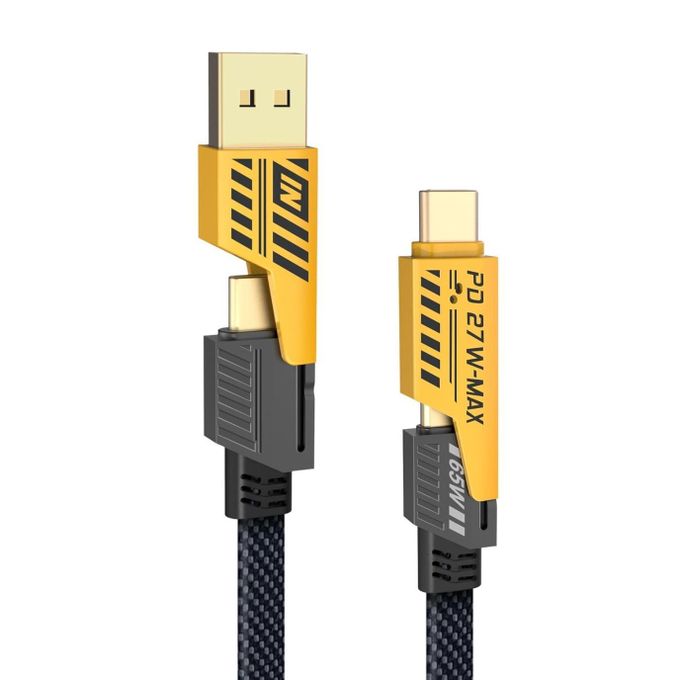 4-in-1 Multi-Function Data Cable, Super Fast Charging, Dual Type-C, 65W, Braided Nylon, PD27W – BLACK/YELLOW — product view 4