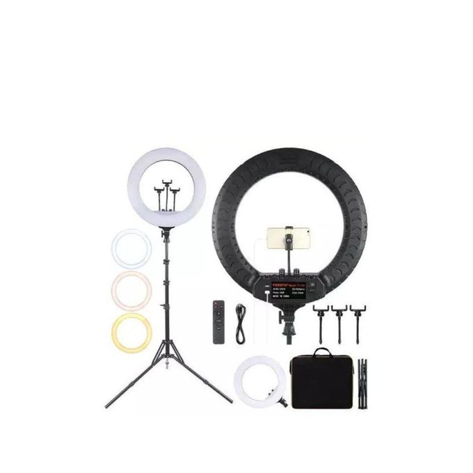 18-Inch Black LED Ring Light with Tripod Stand and Selfie Phone Remote