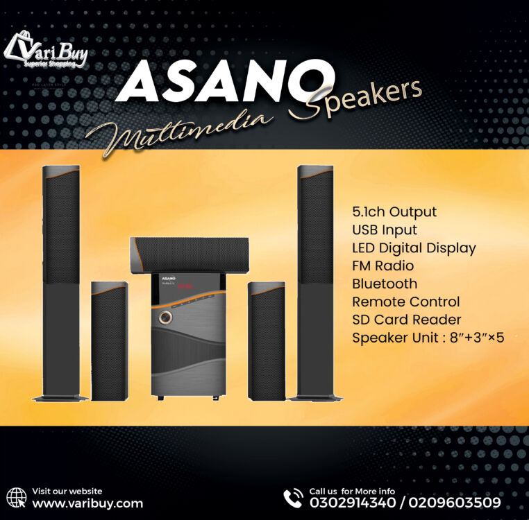 Asano 5.1 Channel Multimedia Speaker System | Bluetooth, FM Radio, USB Compatibility, LED Display, Remote Control [Model TK-906 5.1]