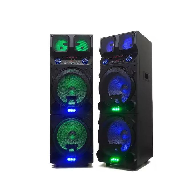 Versadrive 15 – 3000W 15″ Bluetooth Rechargeable Active DJ Speakers with LED Lights and 2 Microphones – Black
