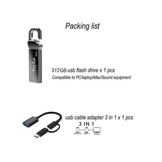 GtyGo 512GB OTG USB Flash Drive with USB 3.0 and Type-C Adapter – 3 Units per Set