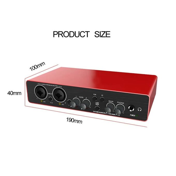 Red 2-In 2-Out Audio Interface Sound Card
