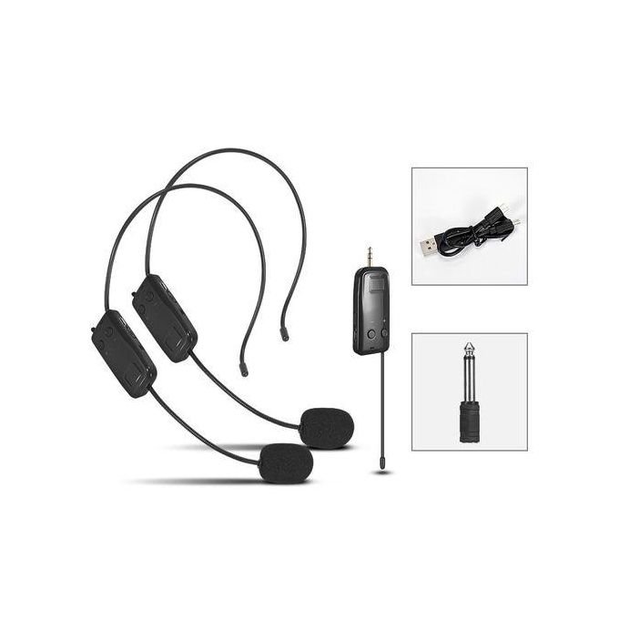 Dual UHF Wireless Lavalier Headset Microphone System with Amplifier