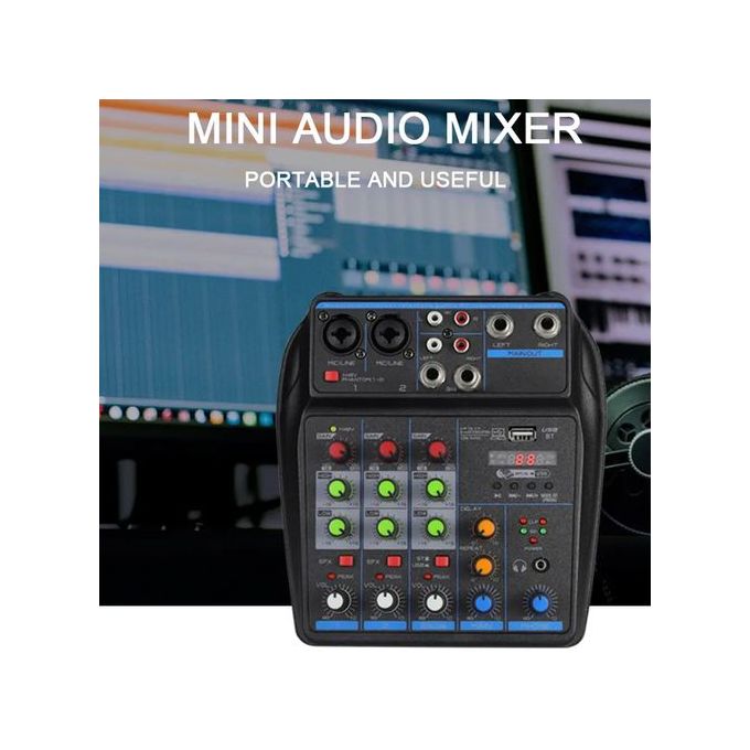 Bomge 4-Channel DJ Mixing Console with Bluetooth, 48V Phantom Power, Monitor, Karaoke System, and USB Audio Mixer – Black