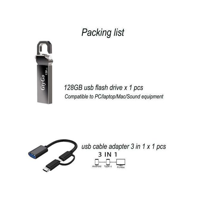 GtyGo 128GB OTG USB Flash Drive with USB 3.0 and Type-C Adapter – 3 Units in One Set