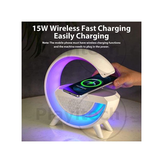 White BT-3401 Wireless Charging LED Speaker