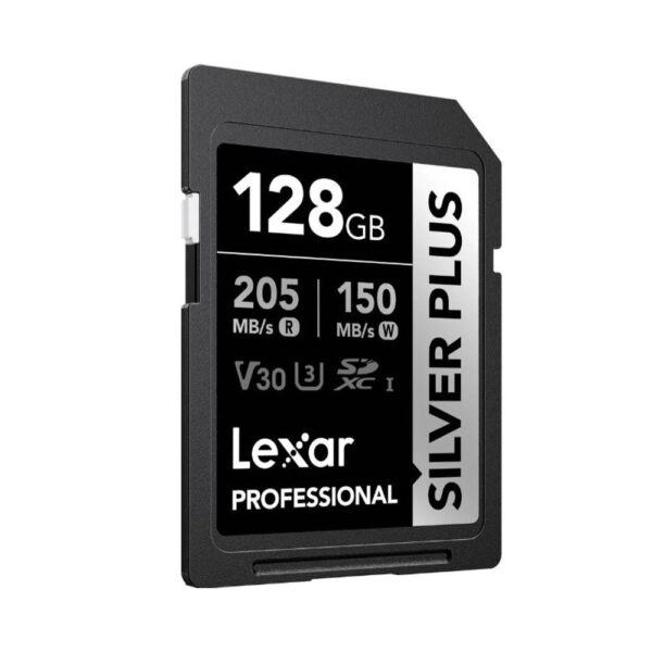 Lexar Professional 128GB Silver Plus SDXC™ UHS-I Memory Cards with Read Speeds Up to 205MB/s and Write Speeds Up to 150MB/s