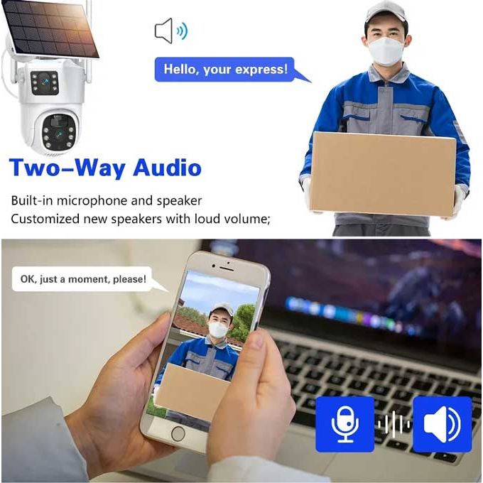 Dual Lens Solar Panel Camera with HD Night Vision and Wide Angle View