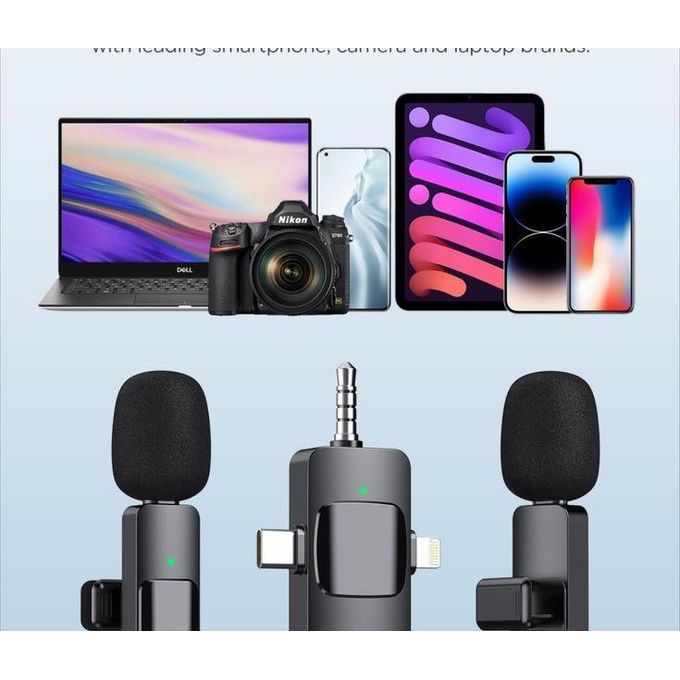 Dual Clip-On Wireless Lavalier Microphone Set with Multi-Device Receiver