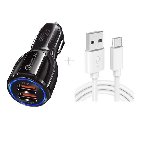 Buy QC3.0 Dual USB Car Charging + Type-C Fast Charging Cable-Black in Kumasi