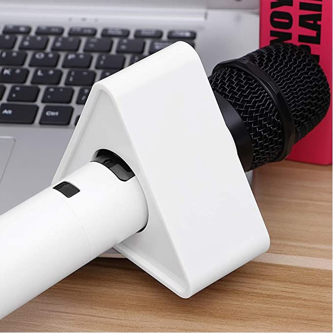 Set of 2 White Triangle-Shaped Microphone Logo Flags for TV Interviews