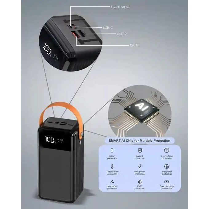 T42 Black Power Bank with 60,000 mAh Capacity