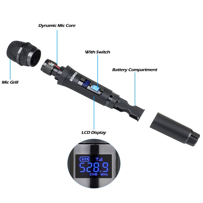 Bomge Black 4-Channel Wireless Dynamic Microphone System