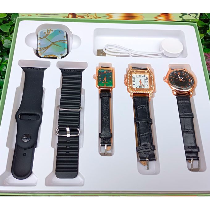 I-530 Smart Watch Bundle with 3 Women’s Black Quartz Leather Watches