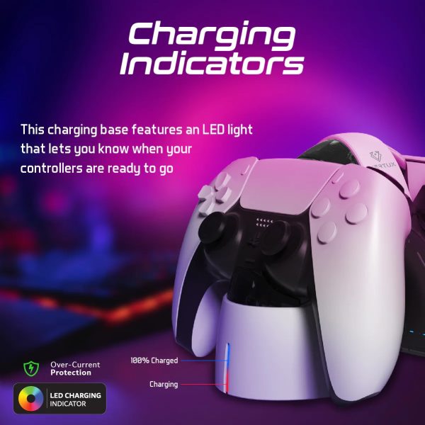 Vertux DualSense Controller Charging Dock for PS5 – 2-in-1, White — product view 3