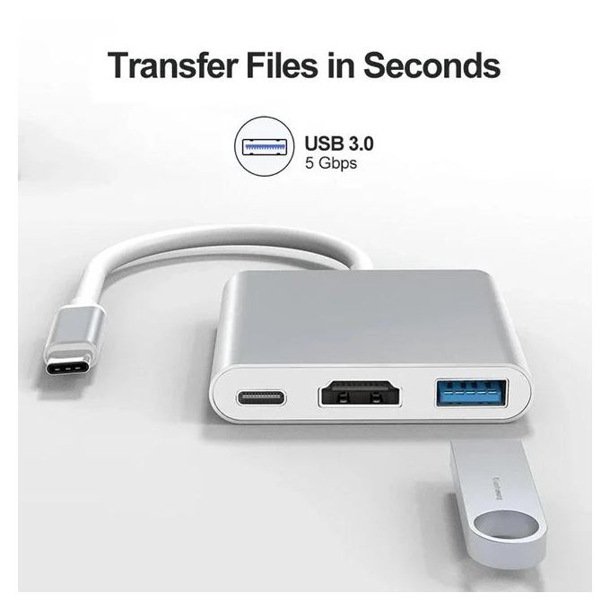 3-in-1 Type-C to HDTV Adapter (USB-C to HDMI, USB 3.0, and Type-C PD Charging Hub)