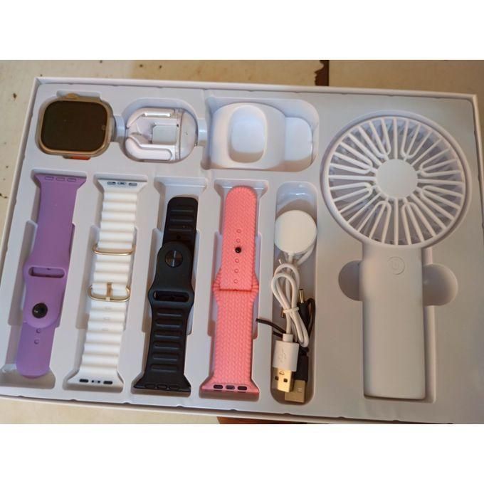 D96 Plus Ultra Smart Watch with Mini Rechargeable Fan and Earbud Set - Black