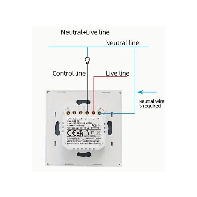 Smart WiFi + RF Touch Wall Switch/Light Control – 1 Gang Luxury Tempered Glass – Compatible with Tuya, Alexa, Google Home, and Voice Control for Smart Home Integration
