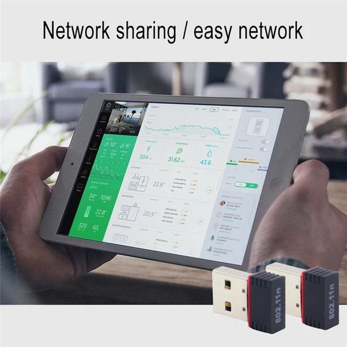Compact 802.11n Wi-Fi USB Adapter – 150Mbps Wireless Network Dongle – Black