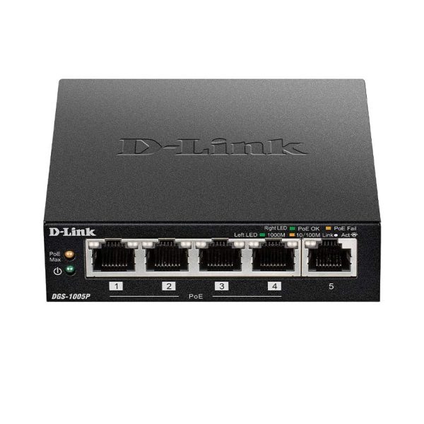 D-Link Unmanaged 5-Port 10/100/1000 Base-T Switch with 4 PoE Ports and 60W Power Budget