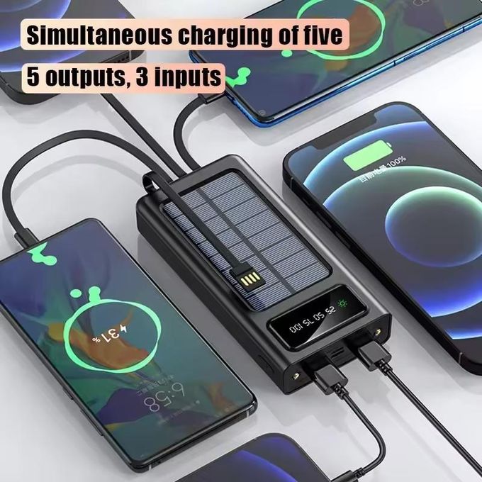 20,000mAh High-Capacity Solar Power Bank with USB 4 Data Cable, Ultra-Fast Charging, LED Light, Outdoor External Battery, Compatible with Multiple Mobile Phone Charging Ports