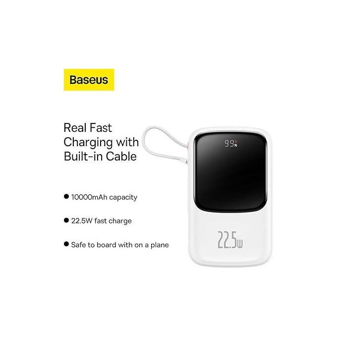 Baseus Qpow Pro 10000mAh Fast Charging Power Bank with Digital Display – 22.5W Type-C Edition, Includes Simple Type-C 3A Cable (0.3m) – White — product view 2
