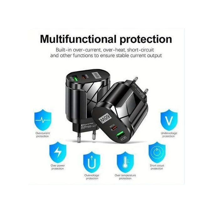 65W GaN PD Fast Charger, USB Wall Charger, Laptop Adapter – EU Plug