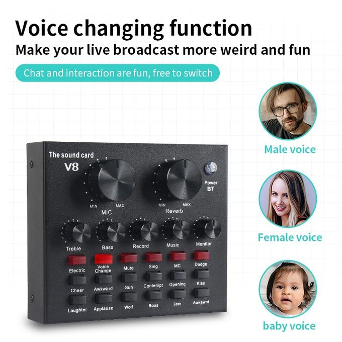 V8 Black Professional Studio Condenser Microphone Sound Card