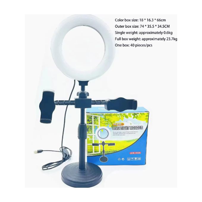 Kalious Mini Ring Light with Double Clamp, Tabletop Size for Blogging – Black, Includes Stand and Remote — product view 2