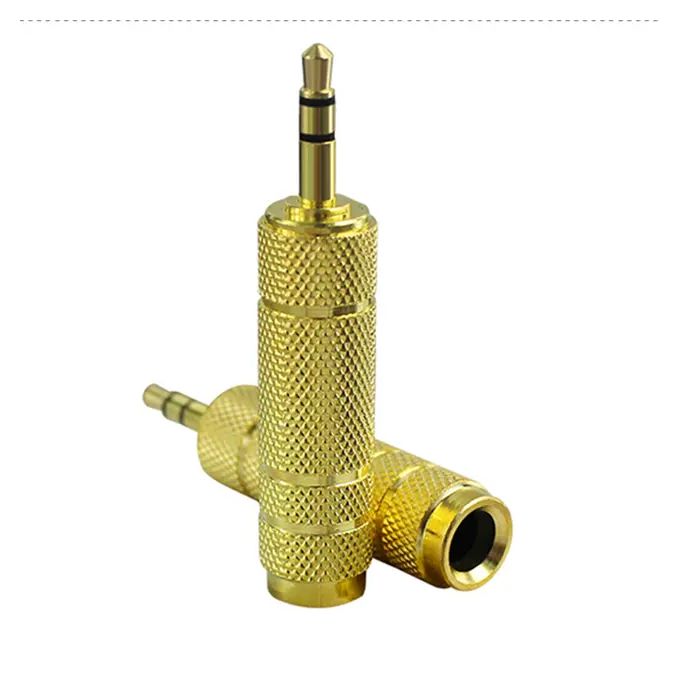 Set of 2 Premium 3.5mm Male to Female 6.35mm Audio Adapters - Gold