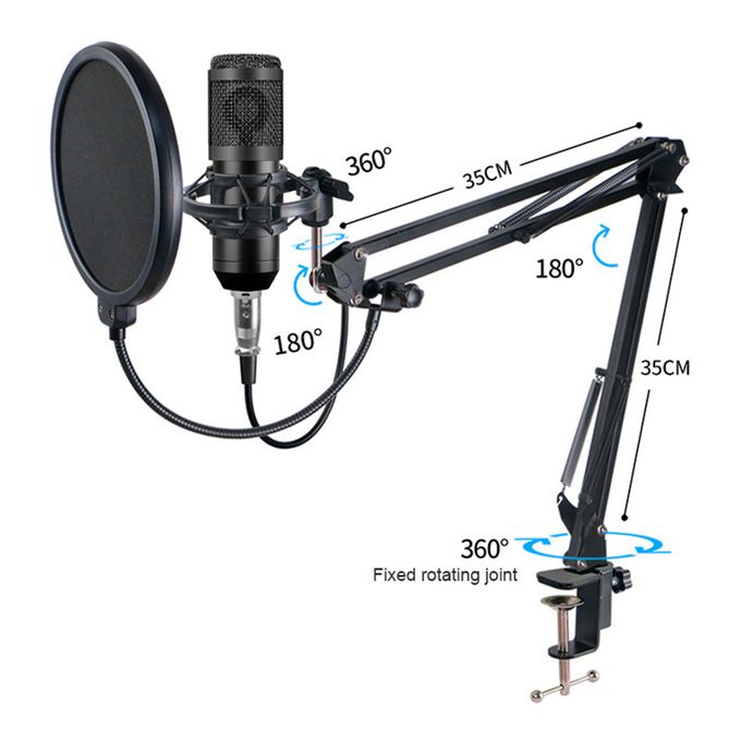 Black BM800 Microphone Kit with V8 Sound Card and Microphone Stand — product view 4