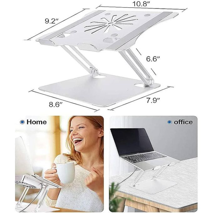 Foldable Adjustable Aluminum Alloy Laptop Stand with Cooling Fan – Non-Slip Holder for 10-17.3 inch Laptops – Silver — product view 3