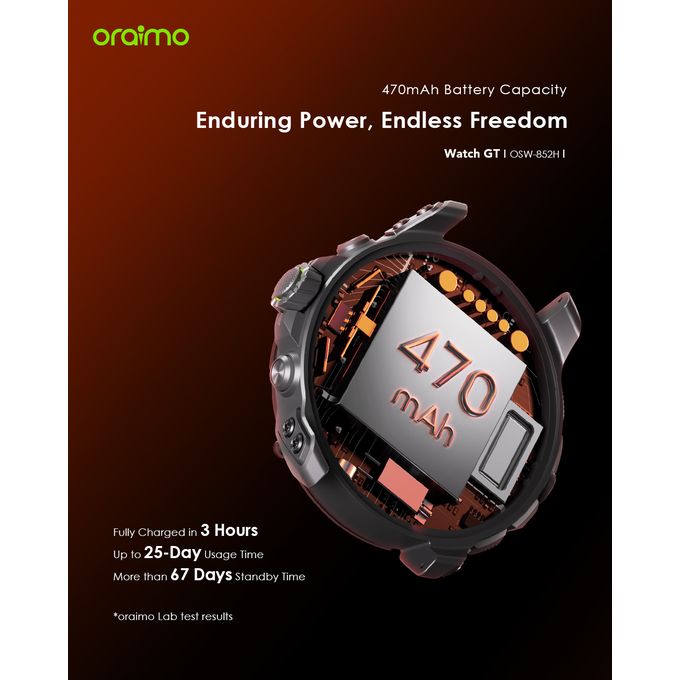 Oraimo GT Smart Watch 1.43″ AMOLED Display, 3ATM Waterproof, GPS with 2 Interchangeable Straps