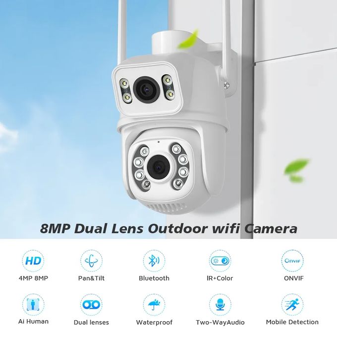 White 4K PTZ Dual Lens Wireless Outdoor Security Camera with Dual Screen and WiFi
