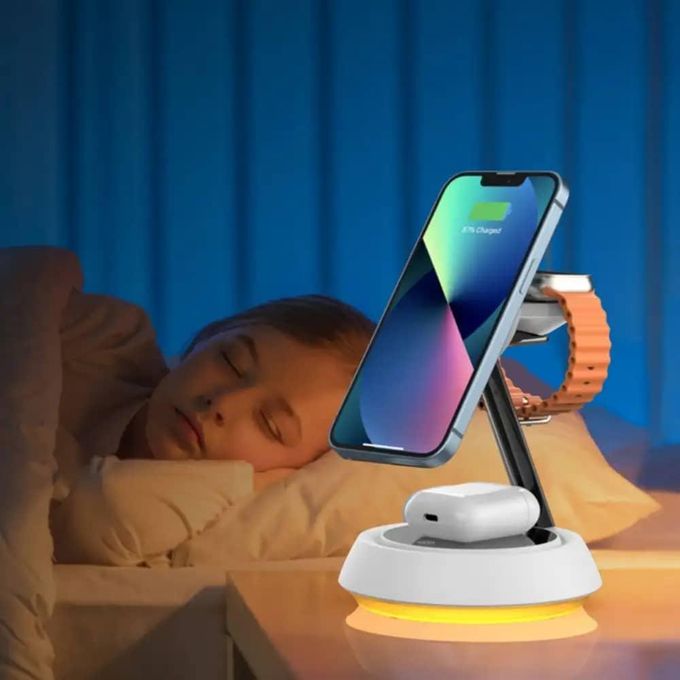 Power Air 3-in-1 Wireless Charger for Compatible Smartphones, AirPods, and Smartwatches – White — product view 3