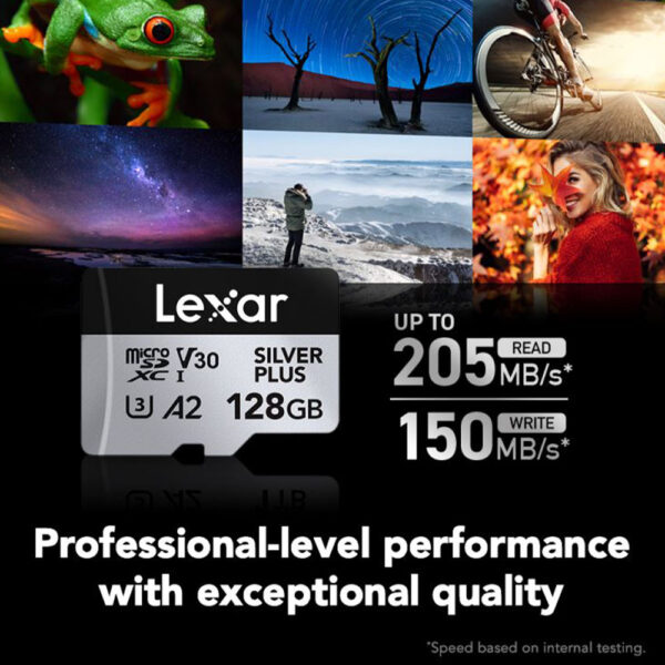 Lexar Professional 128GB Silver Plus MicroSDXC™ UHS-I Card with Read Speeds Up to 205MB/s and Write Speeds of 150MB/s — product view 4