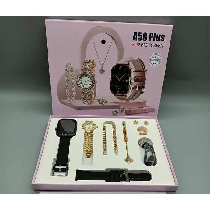 A58 Plus Smartwatch (8-in-1 Gift Set for Her), Black